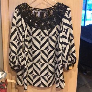 Blouse with black lace detailing